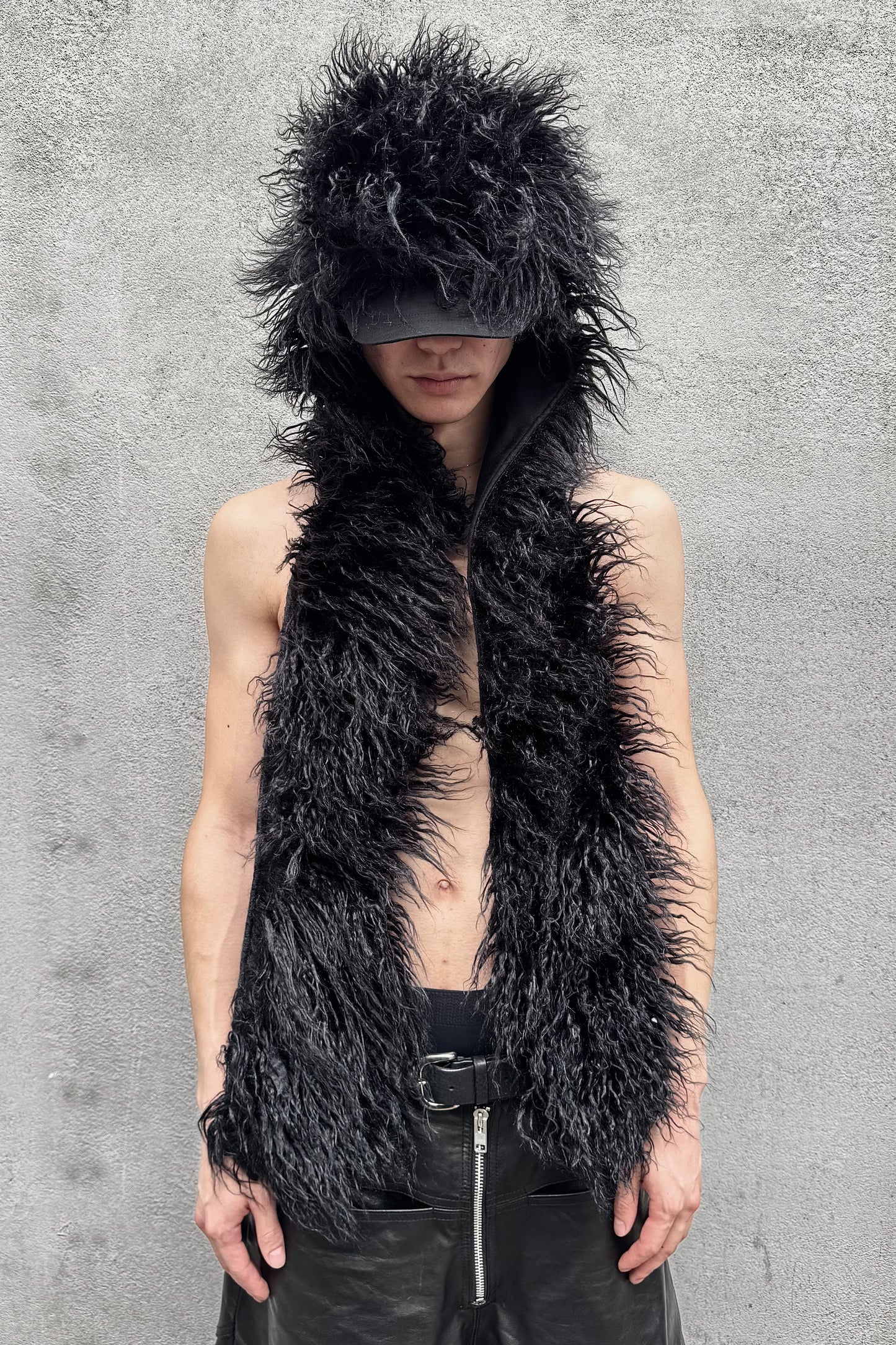 HAIRY FUR SCARF CAP