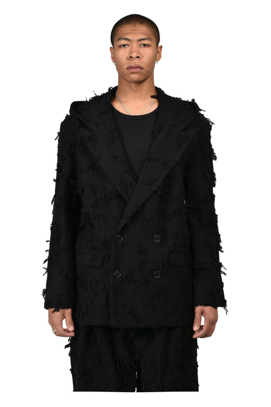BORO JACQUARD HOODED BLAZER / BLK