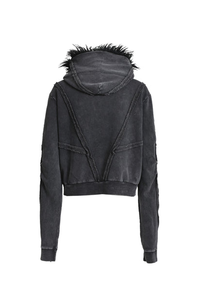 DISTRESSED ZIP UP HOODIE