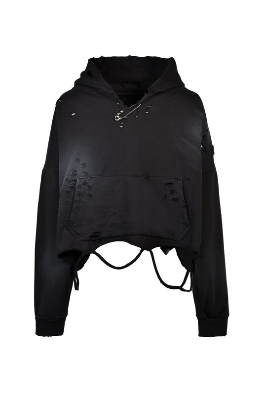 CROPPED LOOSE HOOD / FADED BLK