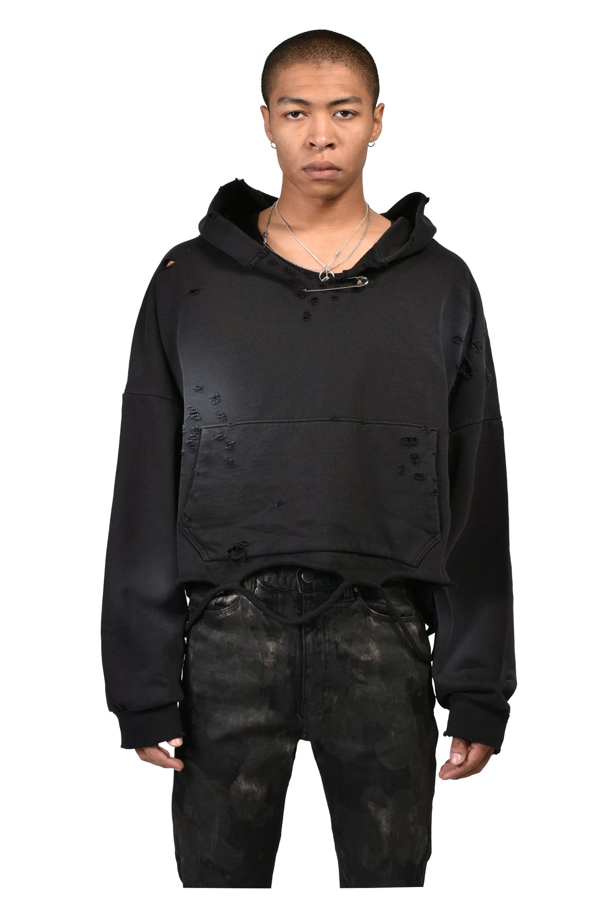 CROPPED LOOSE HOOD / FADED BLK