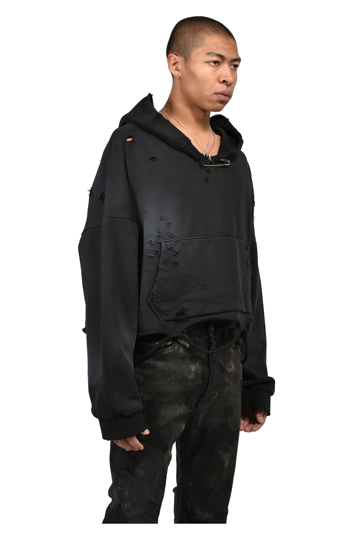 CROPPED LOOSE HOOD / FADED BLK