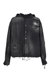 HOODED SHIRT  / WASHED BLK
