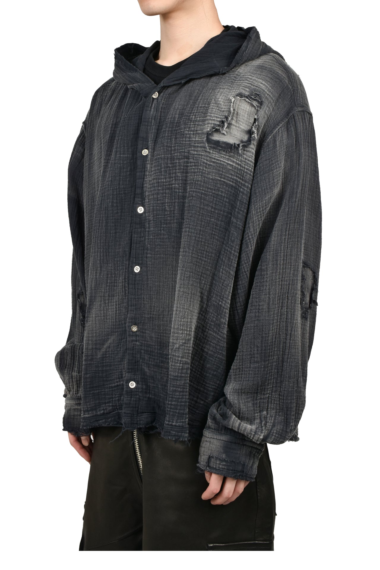 HOODED SHIRT  / WASHED BLK