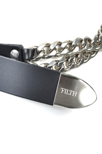 DOUBLE CUBAN CHAIN BELT / BLK SIL