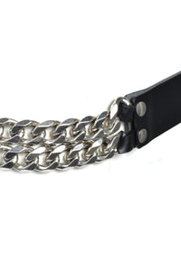 DOUBLE CUBAN CHAIN BELT / BLK SIL