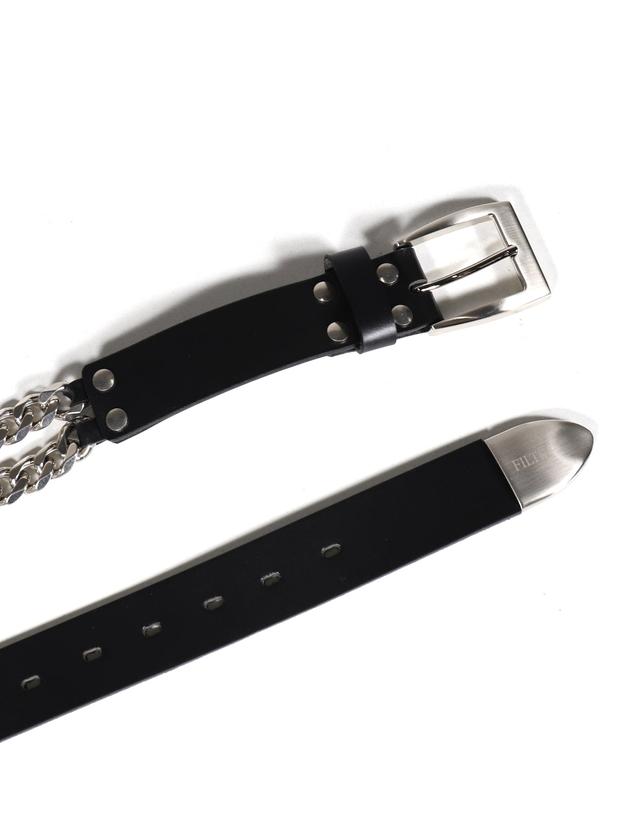 DOUBLE CUBAN CHAIN BELT / BLK SIL