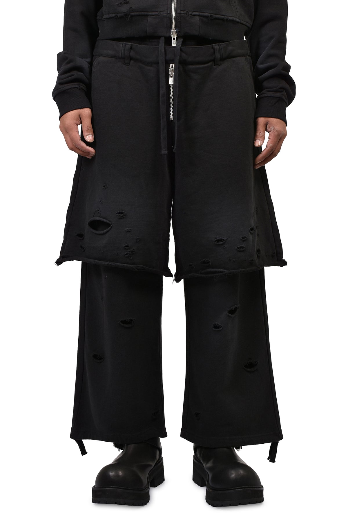 LAYERED SWEAT TROUSER / FADED BLK