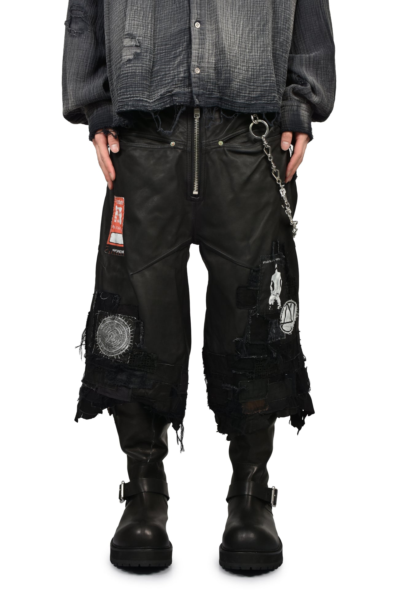 x MINUS CRUST LEATHER SHORTS / BLK