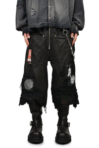 x MINUS CRUST LEATHER SHORTS / BLK