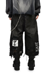 x MINUS CRUST LEATHER SHORTS / BLK