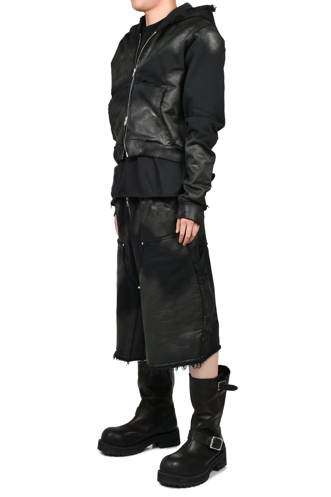 NOIR WAXED DOUBLE KNEE SHORTS / WAXED BLK