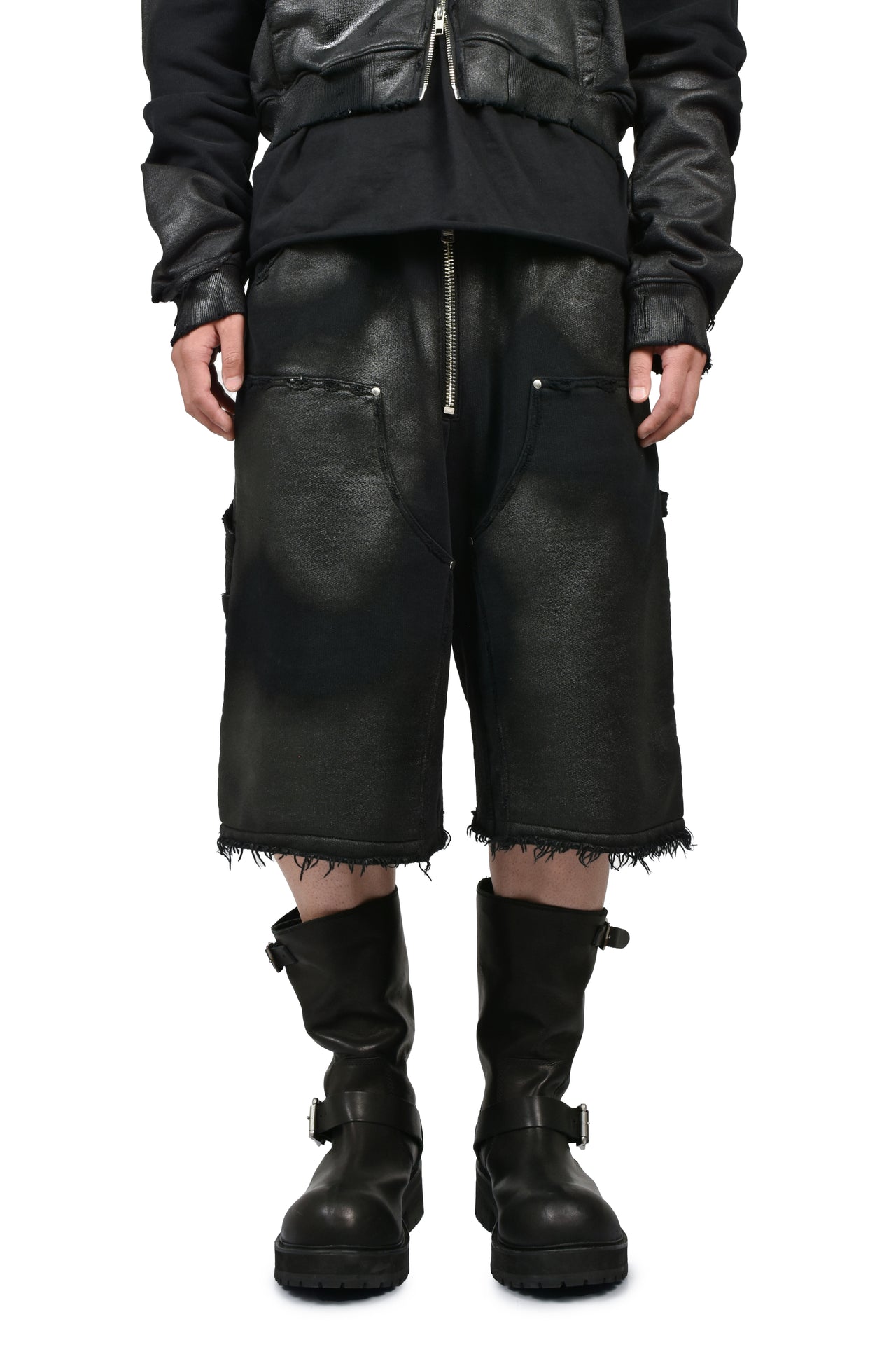 NOIR WAXED DOUBLE KNEE SHORTS / WAXED BLK