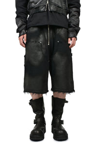 NOIR WAXED DOUBLE KNEE SHORTS / WAXED BLK