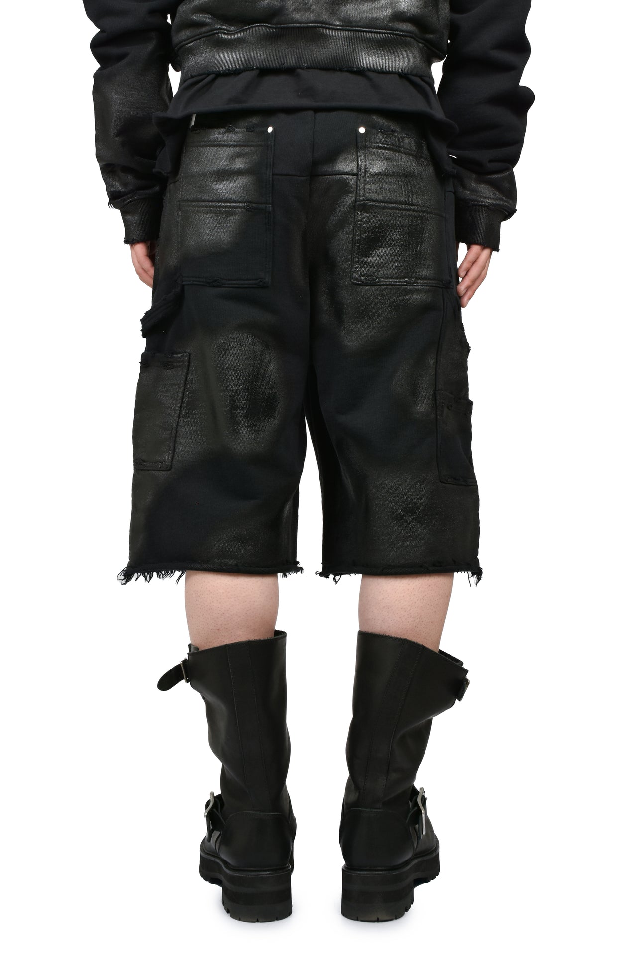NOIR WAXED DOUBLE KNEE SHORTS / WAXED BLK