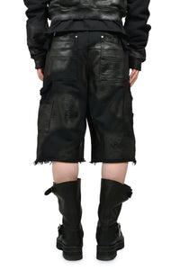 NOIR WAXED DOUBLE KNEE SHORTS / WAXED BLK