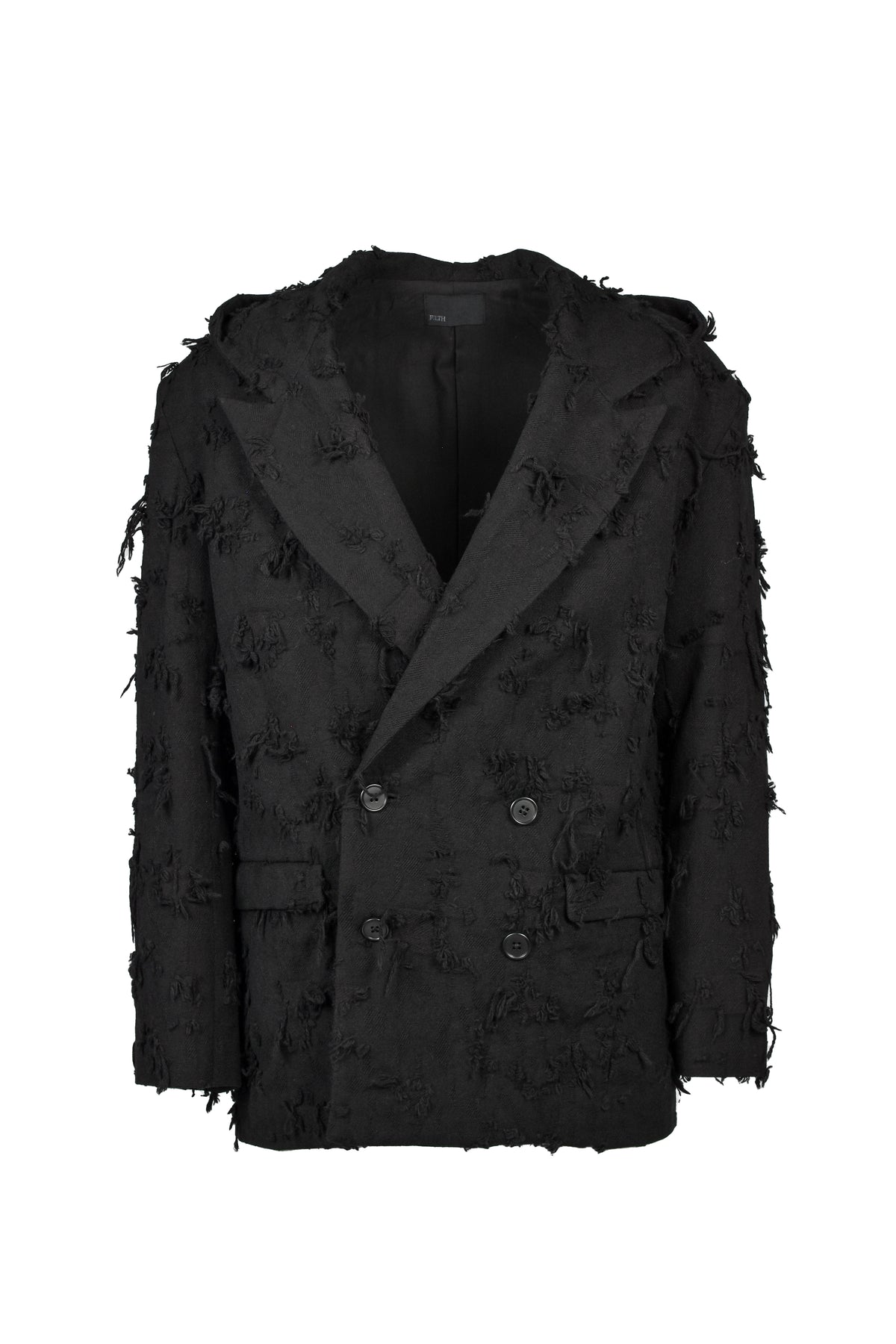 BORO JACQUARD HOODED BLAZER / BLK