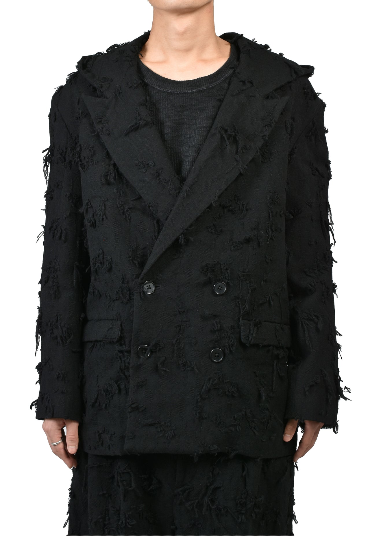 BORO JACQUARD HOODED BLAZER / BLK