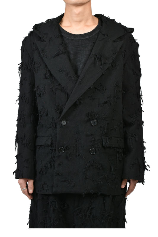 BORO JACQUARD HOODED BLAZER / BLK