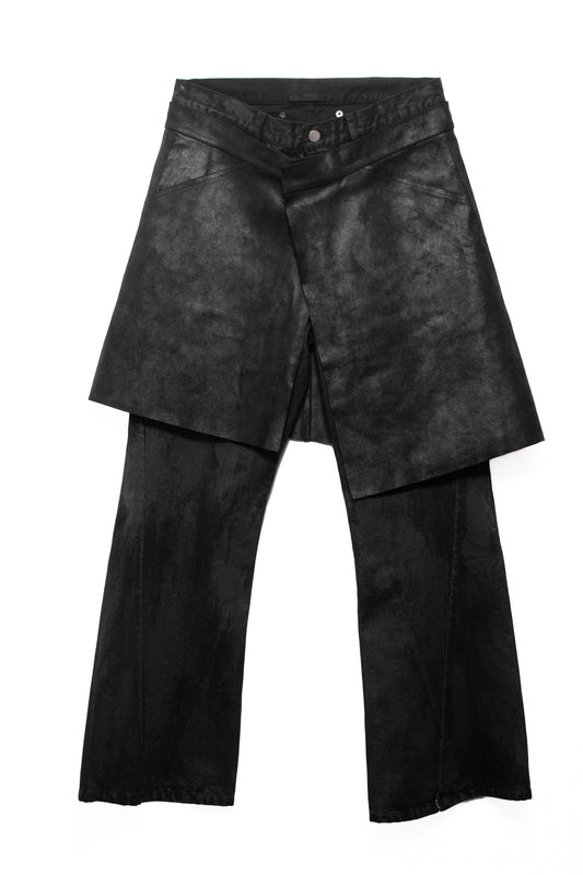 LEATHER WRAPED LOOSE FLARE CUT / WAXED BLK