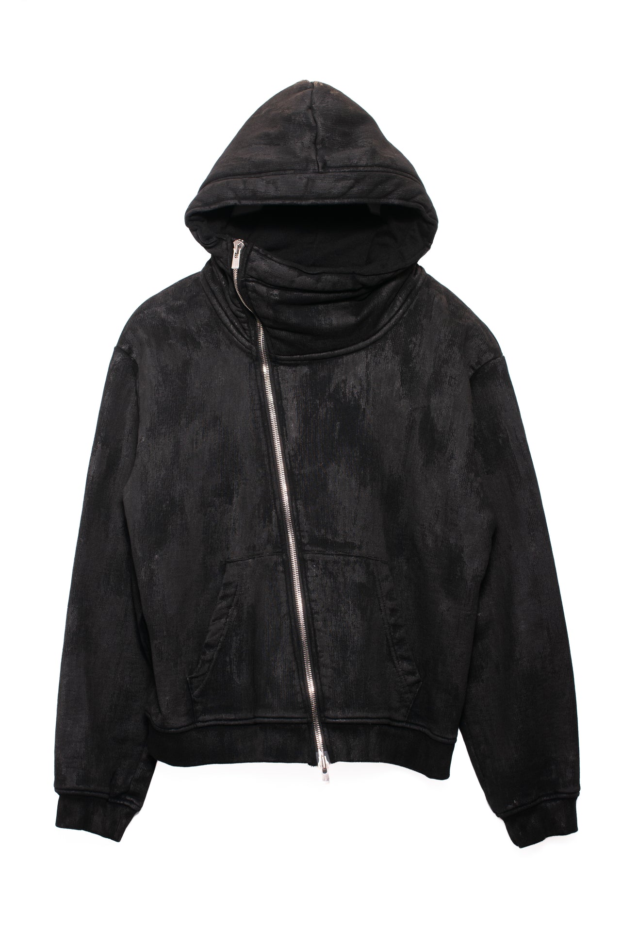 NOIR WAXED BIAS ZIP UP HOOD / WAXED BLK