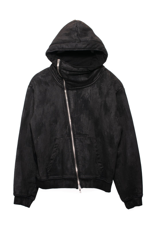 NOIR WAXED BIAS ZIP UP HOOD / WAXED BLK