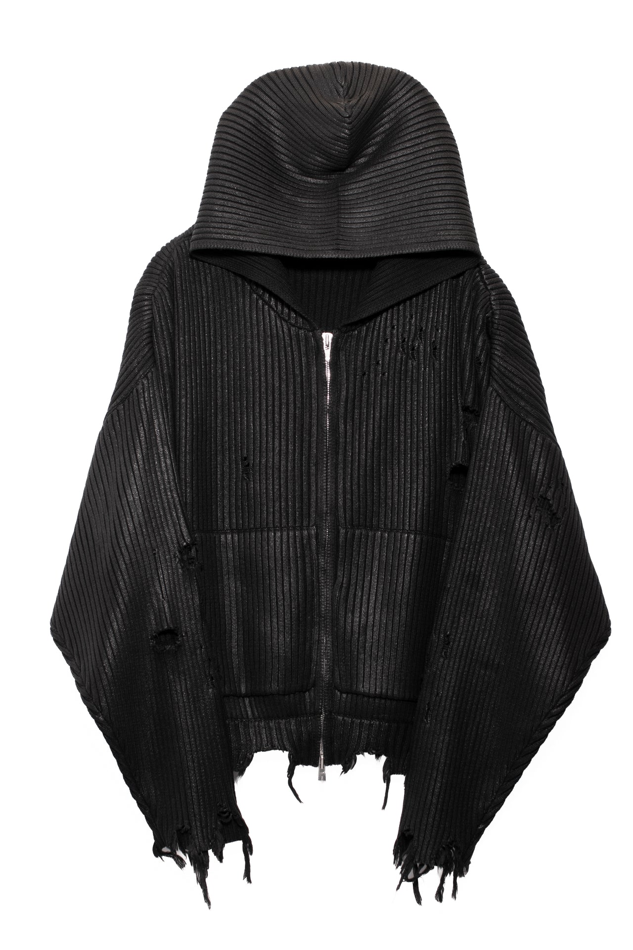NOIR WAXED RIB HOODIE / WAXED BLK