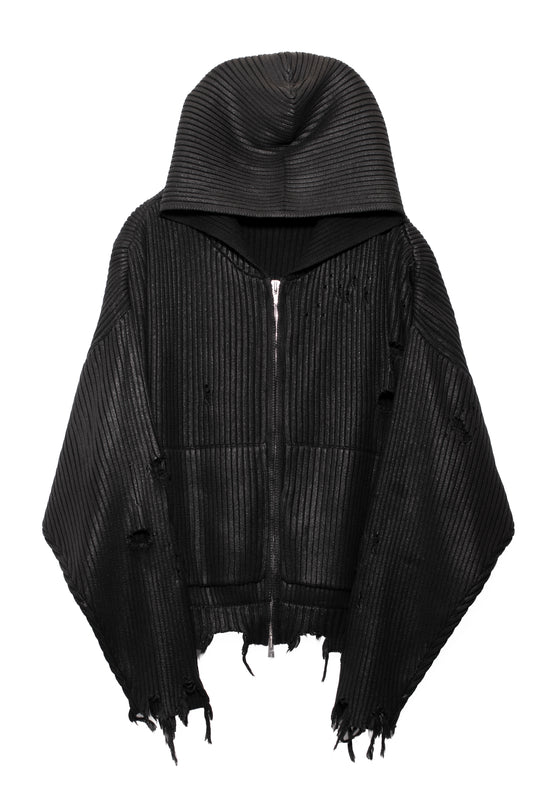 NOIR WAXED RIB HOODIE / WAXED BLK