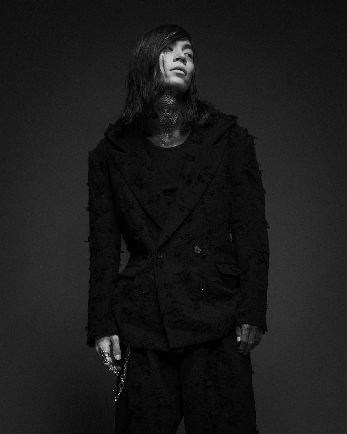 BORO JACQUARD HOODED BLAZER / BLK
