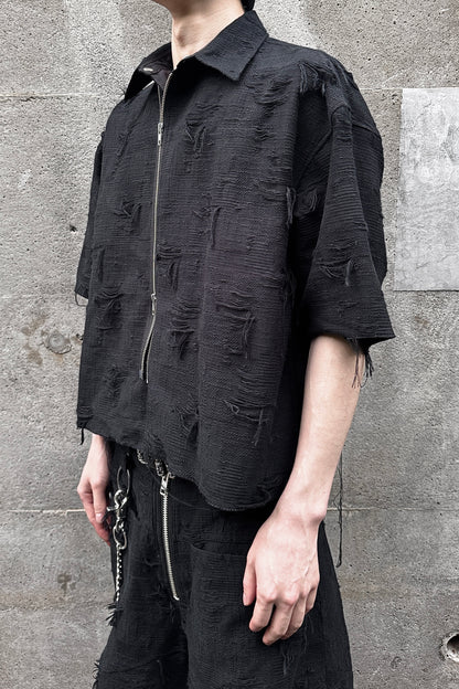 OVERSIZED BORO JACQUARD SHIRTS (feat.MINUS) / BLACK
