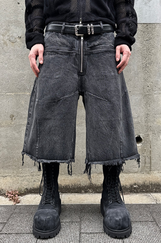 FRONT ZIP BAGGY SHORTS / BLACK