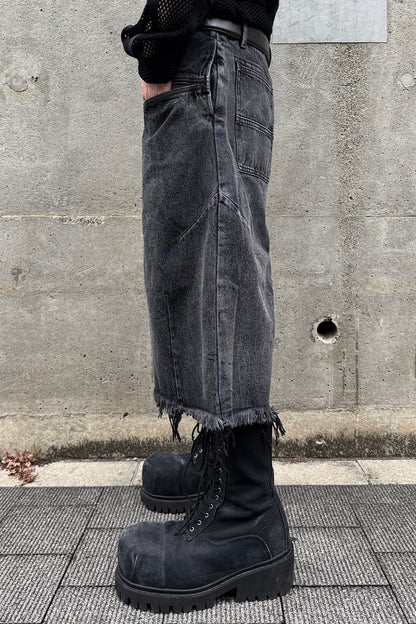 FRONT ZIP BAGGY SHORTS / BLACK