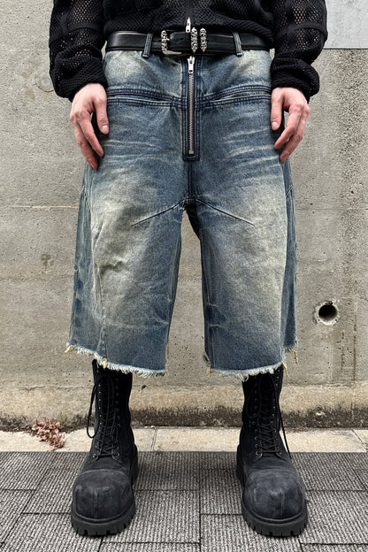 FRONT ZIP BAGGY SHORTS / DARK INDIGO