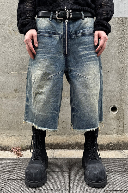 FRONT ZIP BAGGY SHORTS / DARK INDIGO