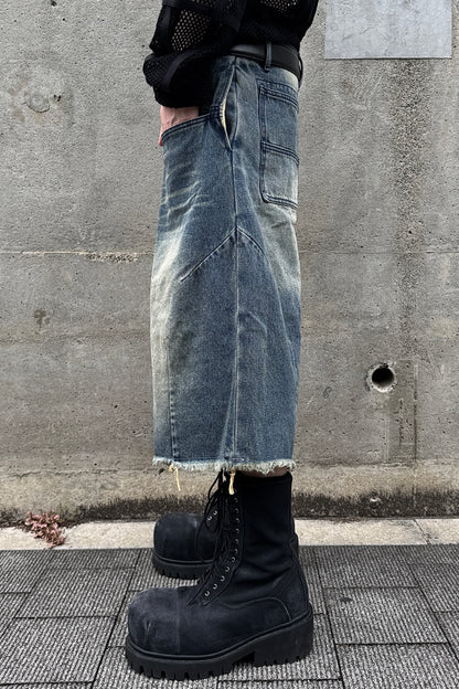 FRONT ZIP BAGGY SHORTS / DARK INDIGO