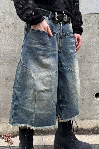 FRONT ZIP BAGGY SHORTS / DARK INDIGO