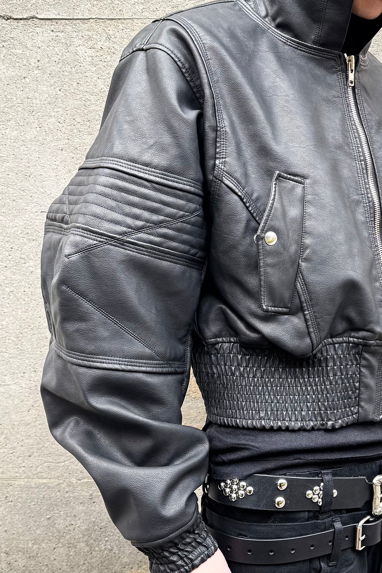 FILTH HOODED LEATHER BOMBER JACKET FILTH HOODED LEATHER BOMBER JACKET