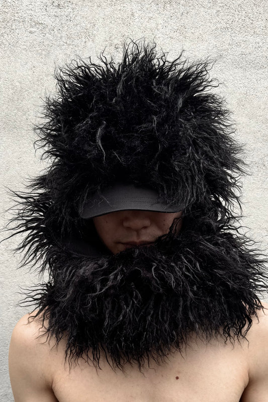 HAIRY FUR SCARF CAP